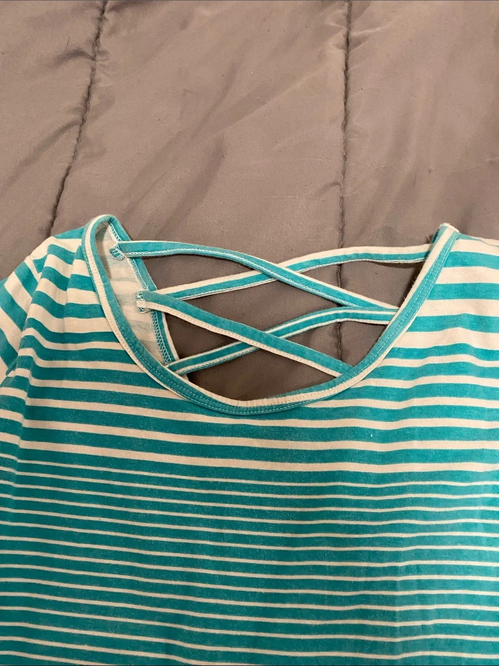 Gymboree Teal and White Striped Short Sleeve Dress with Crisscross Back